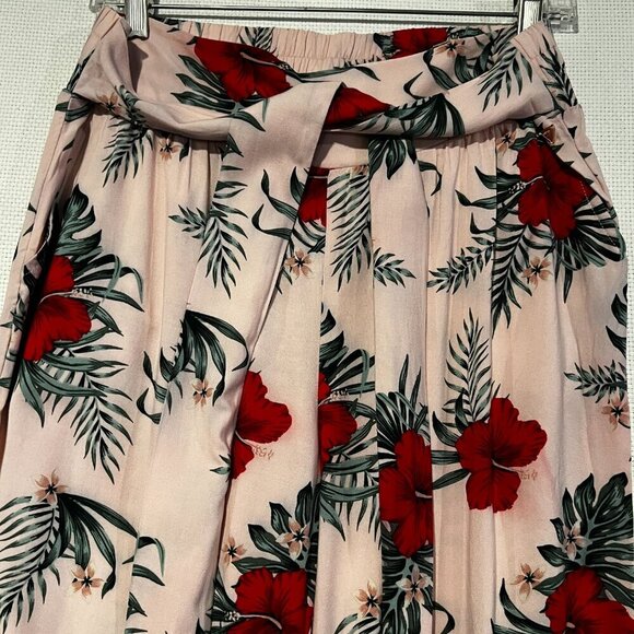 Guess High Waisted Wide Leg Belted Palazzo Pants Pink Floral Print Size Large - Picture 5 of 13
